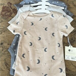 Moon and Stars Baby Onesie Set - Cream and Gray 12mo